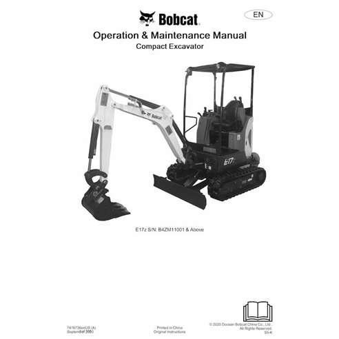 Bobcat E17z compact excavator pdf operation and maintenance manual 