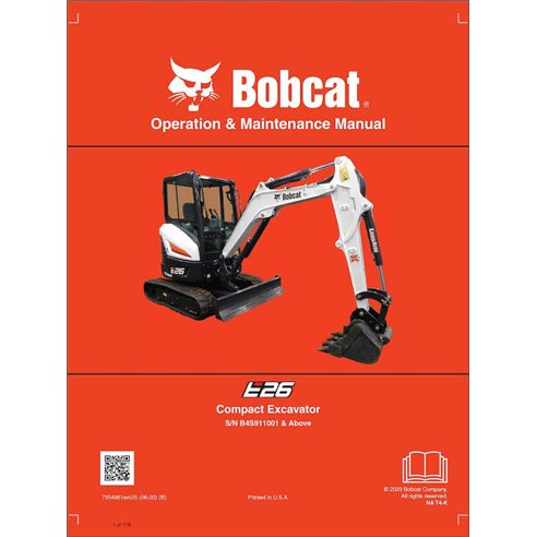 Bobcat E26z compact excavator pdf operation and maintenance manual 