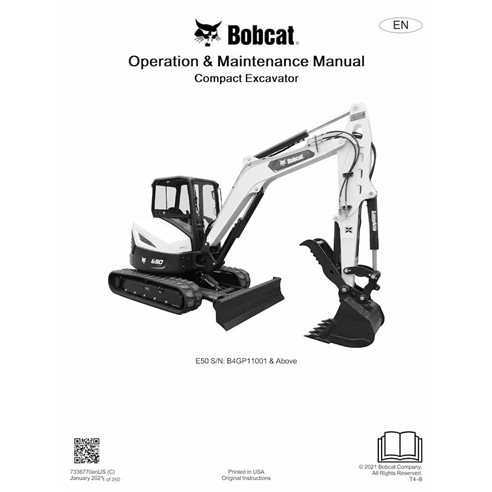 Bobcat E50 compact excavator pdf operation and maintenance manual  - BobCat manuals - BOBCAT-E50-7336770-EN-OM