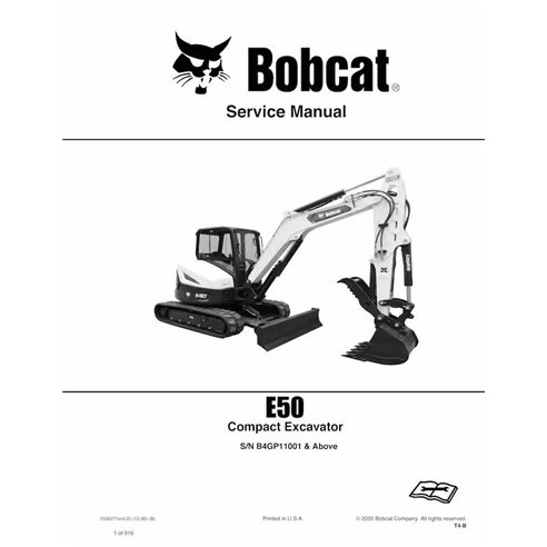 Manual de servicio en pdf de la excavadora compacta Bobcat E50 - Gato montés manuales - BOBCAT-E50-7336771-EN-SM