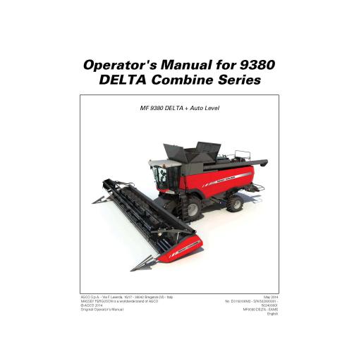 Massey Ferguson MF 9380 DELTA combine harvester operator's manual - Massey Ferguson manuals
