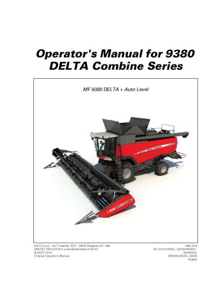 Massey Ferguson MF 9380 DELTA combine harvester operator's manual - Massey Ferguson manuals - MF-D3118100M2