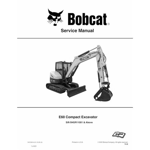 Bobcat E60 compact excavator pdf service manual  - BobCat manuals - BOBCAT-E60-7407587-EN-SM