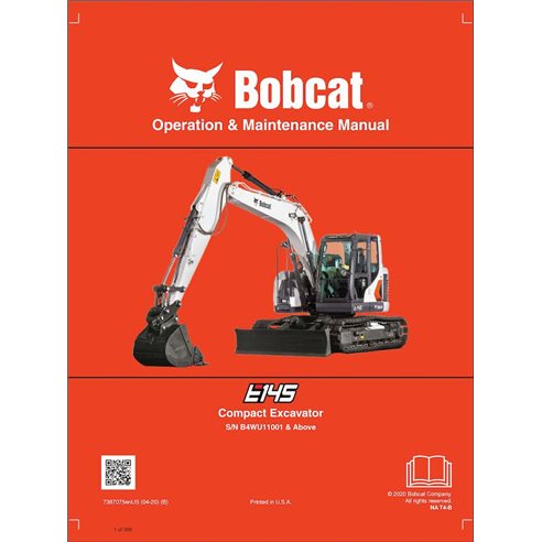 Bobcat E145 compact excavator pdf operation and maintenance manual  - BobCat manuals - BOBCAT-E145-7387075-EN-OM