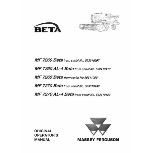 Manual do operador da colheitadeira Massey Ferguson MF 7260, 7265, 7270 BETA - Massey Ferguson manuais