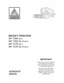 Manuel d'atelier pour moissonneuse-batteuse Massey Ferguson MF 7260, 7270 BETA - Massey-Ferguson manuels - MF-LA327201010M