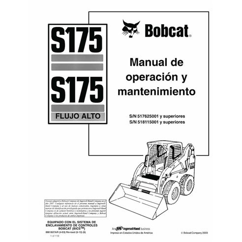 Bobcat S160 skid steer loader pdf operation and maintenance manual ES - BobCat manuals - BOBCAT-S175-6901827-ES-OM