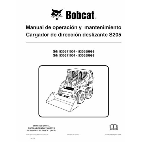 Bobcat S205 skid steer loader pdf operation and maintenance manual ES - BobCat manuals - BOBCAT-S205-6904136-ES-OM