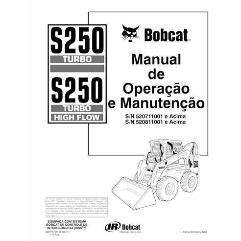 Manuel d'utilisation et d'entretien pdf de la chargeuse compacte Bobcat S250 PT - Lynx manuels - BOBCAT-S250-6901751-PT-OM