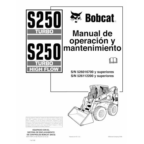 Bobcat S250 skid steer loader pdf operation and maintenance manual ES - BobCat manuals - BOBCAT-S250-6904178-ES-OM