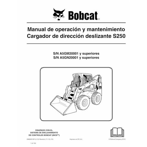 Manuel d'utilisation et d'entretien pdf de la chargeuse compacte Bobcat S250 ES - Lynx manuels - BOBCAT-S250-6986991-ES-OM