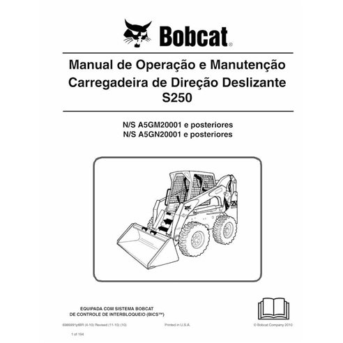 Bobcat S250 minicargadora pdf manual de operación y mantenimiento PT - Gato montés manuales - BOBCAT-S250-6986991-PT-OM