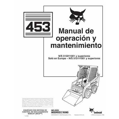 Minicargadora Bobcat 453 pdf manual de operación y mantenimiento ES - Gato montés manuales - BOBCAT-453-6900326-ES-OM