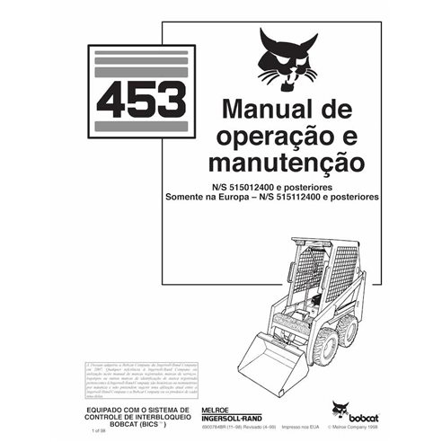 Minicargadora Bobcat 453 pdf manual de operación y mantenimiento PT - Gato montés manuales - BOBCAT-453-6900784-PT-OM