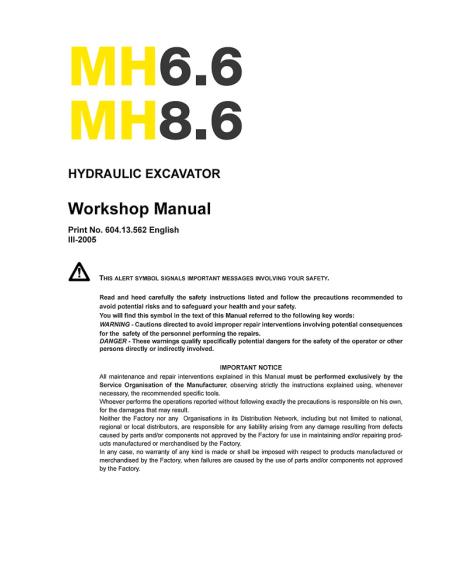 Manuel d'atelier des pelles New Holland MH6.6, MH8.6 - Construction New Holland manuels - NH-60413562
