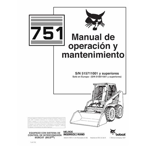 Manuel d'utilisation et d'entretien pdf de la chargeuse compacte Bobcat 751 ES - Lynx manuels - BOBCAT-751-6900417-ES-OM