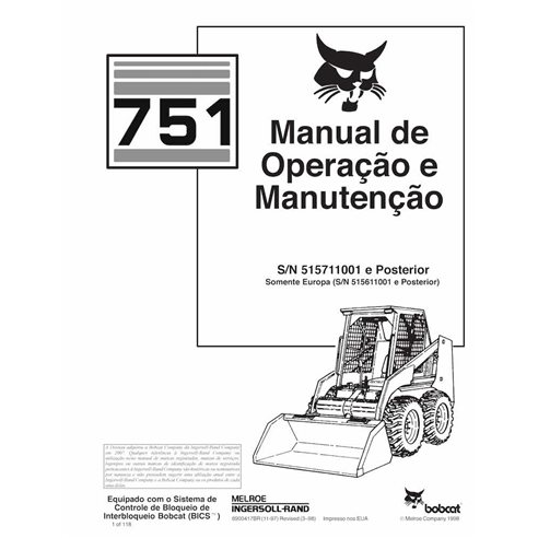 Bobcat 751 minicargadora pdf manual de operación y mantenimiento PT - Gato montés manuales - BOBCAT-751-6900417-PT-OM