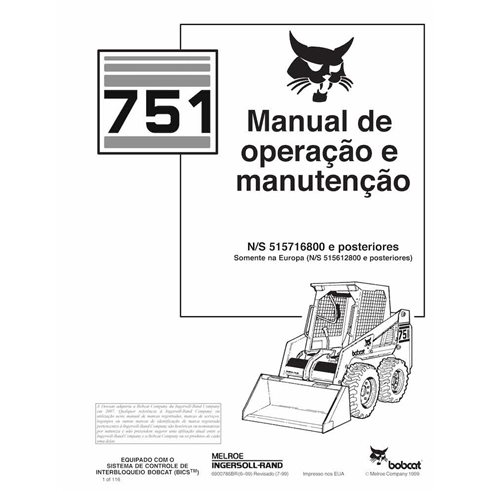 Minicarregadeira Bobcat 751 pdf manual de operação e manutenção PT - Lince manuais - BOBCAT-751-6900786-PT-OM