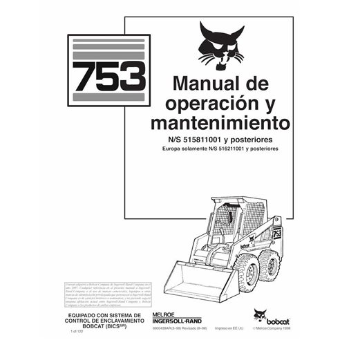 Manuel d'utilisation et d'entretien pdf de la chargeuse compacte Bobcat 753 ES - Lynx manuels - BOBCAT-753-6900438-ES-OM
