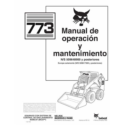 Manuel d'utilisation et d'entretien pdf de la chargeuse compacte Bobcat 773 ES - Lynx manuels - BOBCAT-773-6900789-ES-OM