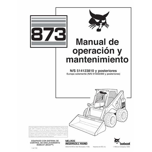 Manuel d'utilisation et d'entretien pdf de la chargeuse compacte Bobcat 873 ES - Lynx manuels - BOBCAT-873-6900791-ES-OM