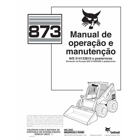 Bobcat 873 minicargadora pdf manual de operación y mantenimiento PT - Gato montés manuales - BOBCAT-873-6900791-PT-OM