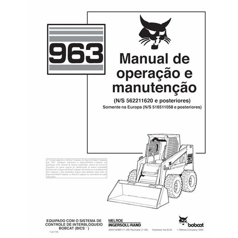 Bobcat 963 skid steer loader pdf operation and maintenance manual PT - BobCat manuals - BOBCAT-963-6900792-PT-OM