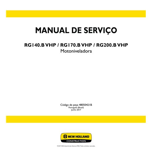 Manual de operação e manutenção em pdf da motoniveladora New Holland RG140.B, RG170.B e RG200.B VHP PT - New Holland Construç...