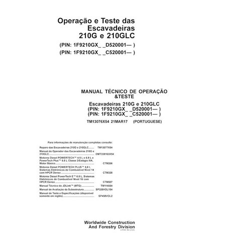 TM13076X54-PT John Deere 210G, 210GLC excavator operation and test technical manual PT (TM13076X54)