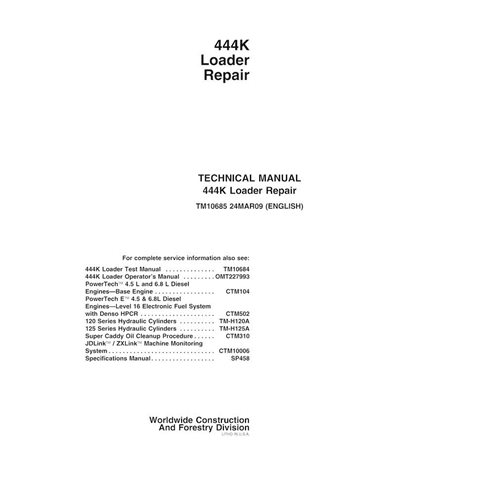Manuel technique de réparation pdf du chargeur John Deere 444k PT - John Deere manuels - JD-TM10685-EN