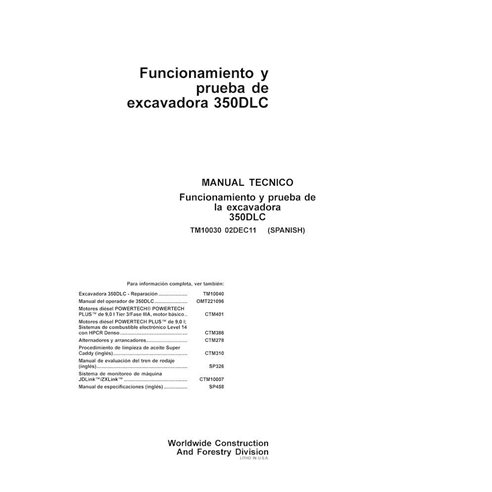 John Deere 350DLC excavator pdf operation and test technical manual ES - John Deere manuals - JD-350DLC-TM10030-ES