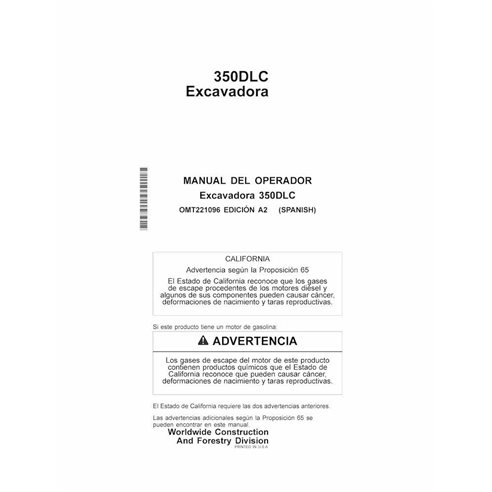 Manual do operador em pdf da escavadeira John Deere 350DLC ES - John Deere manuais - JD-OMT221096-ES