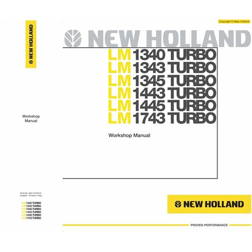 Manual de oficina em pdf do manipulador telescópico turbo New Holland LM1340, LM1343, LM1345, LM1443, LM1445, LM1743 - New Ho...