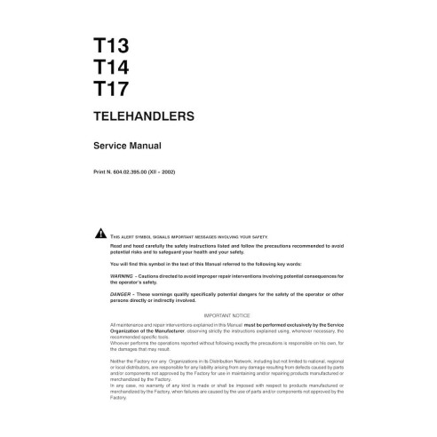 Manual de serviço em pdf do manipulador telescópico Kobelco T13, T14, T17 - Kobelco manuais - NH-6040239500-SM-EN