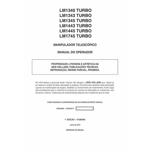 New Holland LM1340, LM1343, LM1345, LM1443, LM1445, LM1745 Turbo telescopic handler pdf operator's manual PT - New Holland Co...