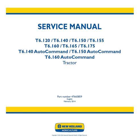 Manual de servicio del tractor New Holland T6.120, T6.140, T6150, T6.155, T6.160, T6.165, T6.175 - Agricultura de New Holland...