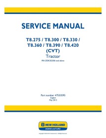 New Holland T8.275, T8.300, T8.330, T8.360, T8.390, T8.420 tractor service manual - New Holland Agriculture manuals - NH-4753...
