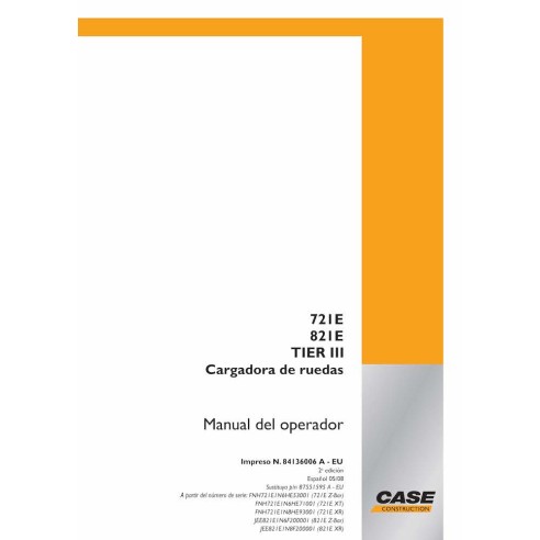 Manual do operador da carregadeira de rodas Case 721E, 821E Tier 3 ES - Case manuais - CASE-84136006A-OM-ES