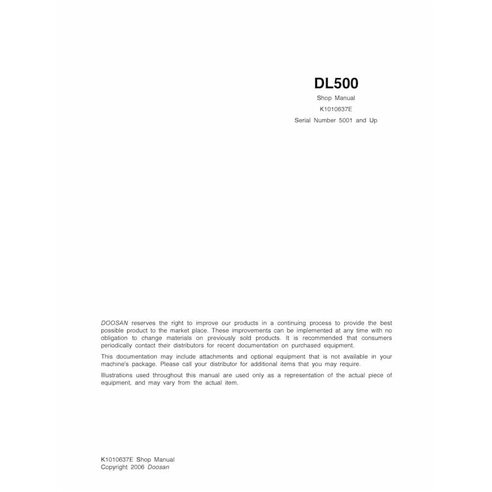 Manual de loja da carregadeira de rodas Doosan DL500 - Doosan manuais - DOOSAN-DL500-SHM-EN