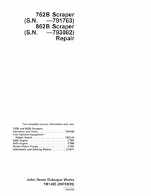 TM1490 John Deere 762B, 862B scraper repair technical manual (TM1490)
