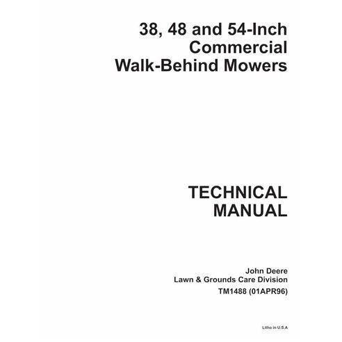 TM1488 Manual técnico de las cortadoras de césped comerciales autopropulsadas John Deere de 38, 48 y 54 pulgadas (TM1488)