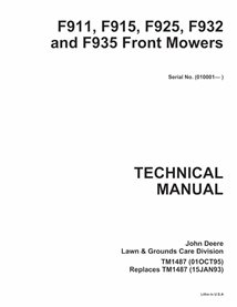 John Deere F911, F915, F925, F932\r\nand F935 front mower pdf technical manual  - John Deere manuals - JD-TM1487-EN