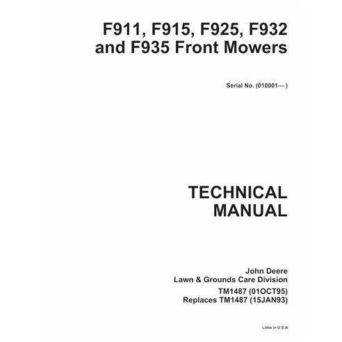 Manuel technique pdf des tondeuses frontales John Deere F911, F915, F925, F932 et F935 - John Deere manuels - JD-TM1487-EN