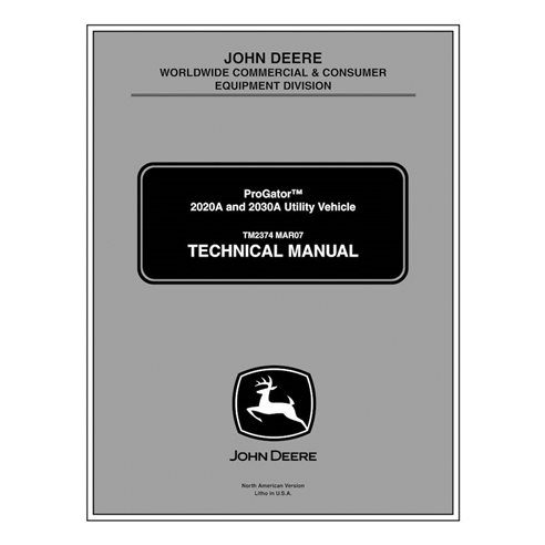 Manual técnico em pdf do veículo utilitário John Deere ProGator 2020A, 2030A - John Deere manuais - JD-TM2374-EN