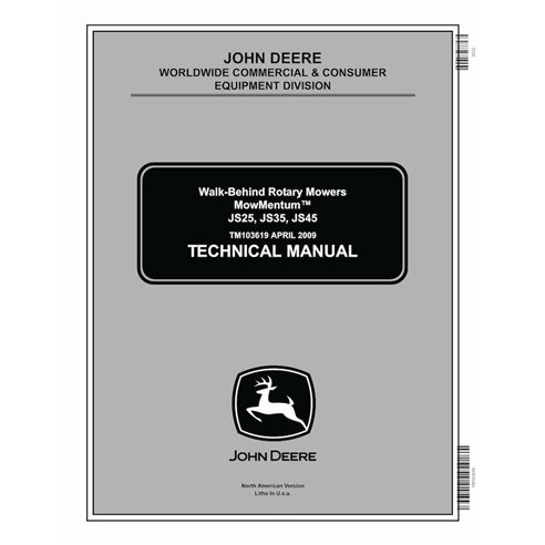 John Deere MowMentum JS25, JS35, JS45 cortador de grama manual técnico em pdf - John Deere manuais - JD-TM103619-EN