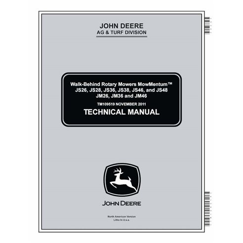Manuel technique pdf des tondeuses John Deere MowMentum JS26, JS28, JS36, JS38, JS46, JS48, JM26, JM36 et JM46 - John Deere m...