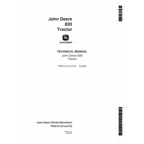 John Deere 820 tractor pdf technical manual  - John Deere manuals - JD-TM4212-EN