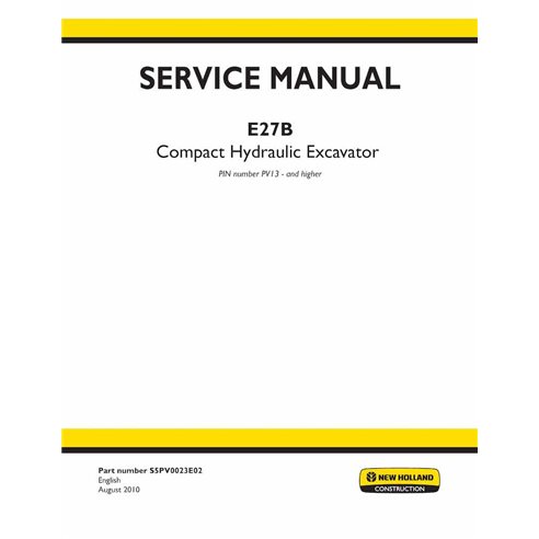 Manual de servicio en pdf de la excavadora hidráulica New Holland E27B - New Holland Construcción manuales - NH-S5PV0023E02-EN