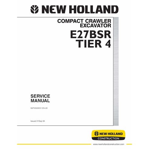Manuel d'entretien pdf de la pelle compacte New Holland E27BSR Tier 4 - New Holland Construction manuels - NH-S5PV0020E01-EN
