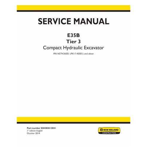 New Holland E35B Tier 3 compact excavator pdf service manual  - New Holland Construction manuals - NH-S5HX0012E01-EN